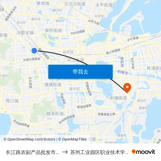 长江路农副产品批发市场 to 苏州工业园区职业技术学院 map