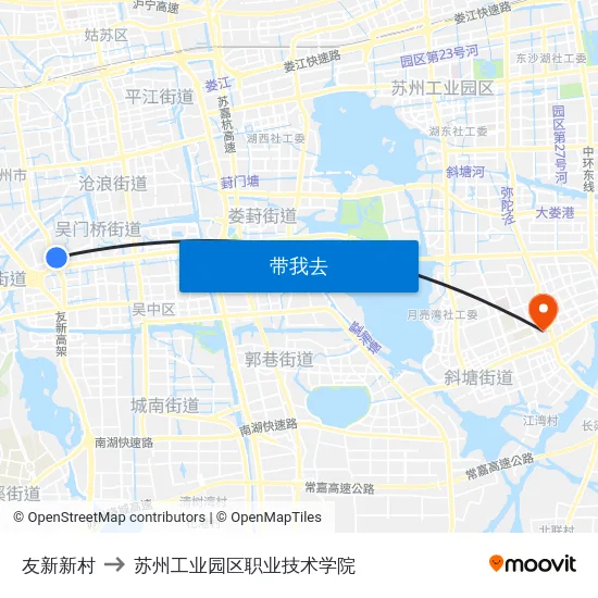 友新新村 to 苏州工业园区职业技术学院 map