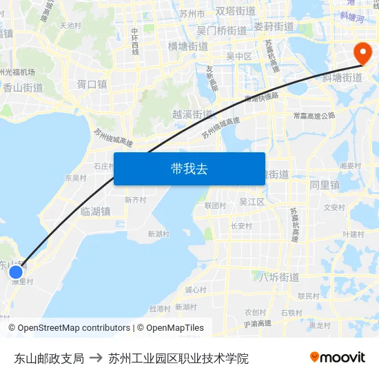 东山邮政支局 to 苏州工业园区职业技术学院 map