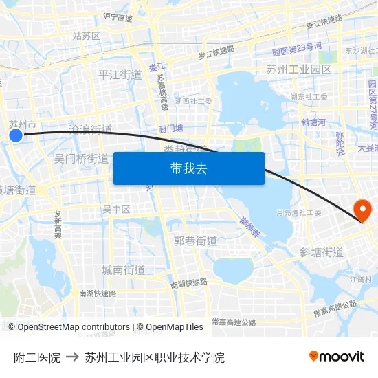 附二医院 to 苏州工业园区职业技术学院 map