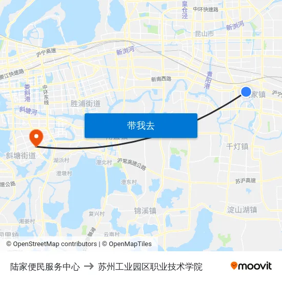 陆家便民服务中心 to 苏州工业园区职业技术学院 map