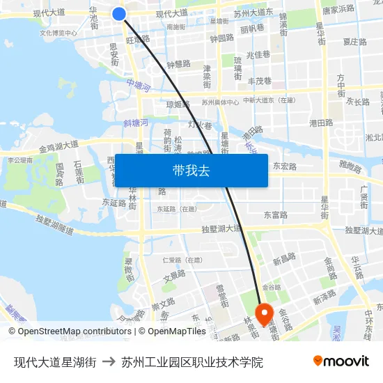 现代大道星湖街 to 苏州工业园区职业技术学院 map