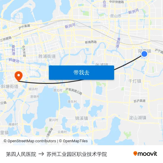 第四人民医院 to 苏州工业园区职业技术学院 map