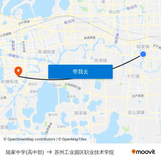陆家中学(高中部) to 苏州工业园区职业技术学院 map