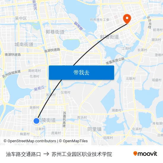 油车路交通路口 to 苏州工业园区职业技术学院 map