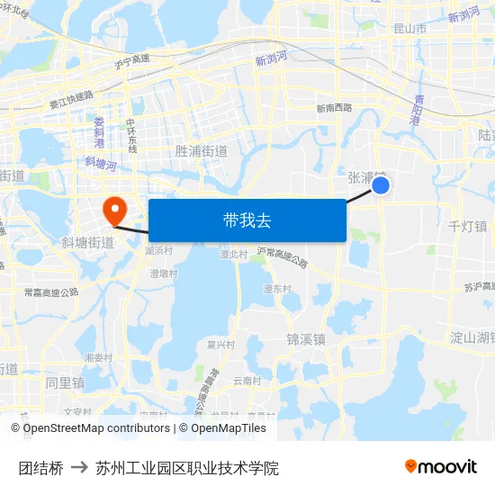 团结桥 to 苏州工业园区职业技术学院 map