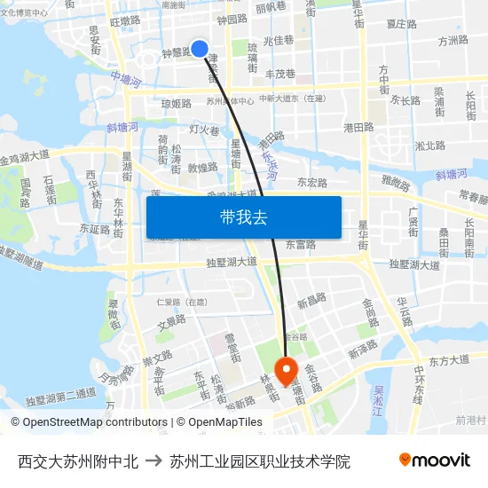 西交大苏州附中北 to 苏州工业园区职业技术学院 map