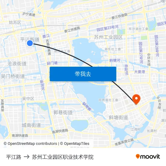 平江路 to 苏州工业园区职业技术学院 map