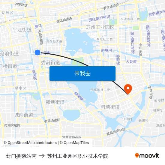 葑门换乘站南 to 苏州工业园区职业技术学院 map
