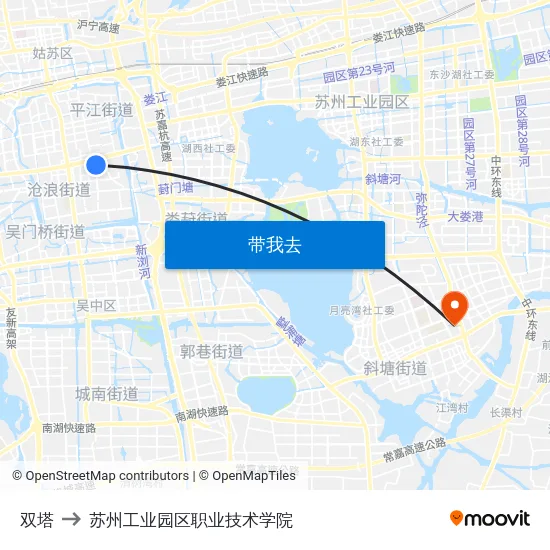 双塔 to 苏州工业园区职业技术学院 map