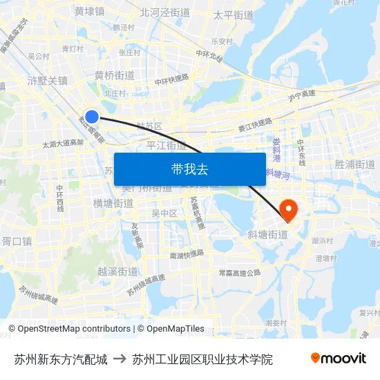 苏州新东方汽配城 to 苏州工业园区职业技术学院 map
