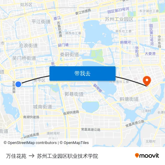 万佳花苑 to 苏州工业园区职业技术学院 map