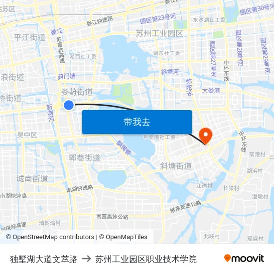 独墅湖大道文萃路 to 苏州工业园区职业技术学院 map