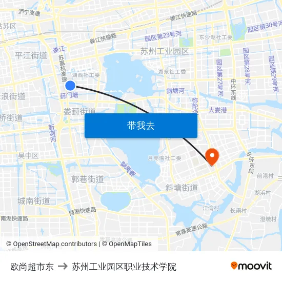 欧尚超市东 to 苏州工业园区职业技术学院 map