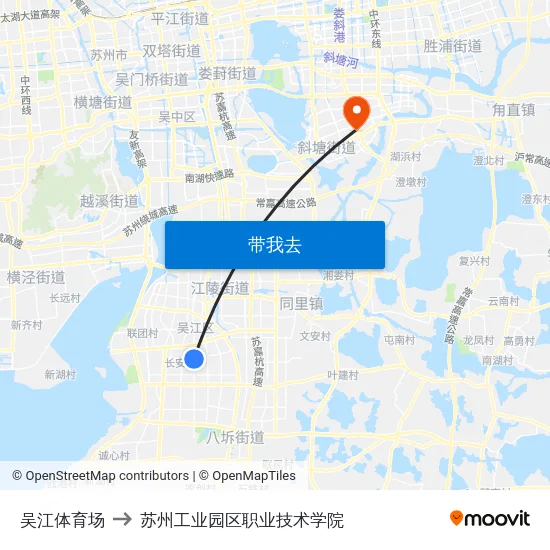 吴江体育场 to 苏州工业园区职业技术学院 map
