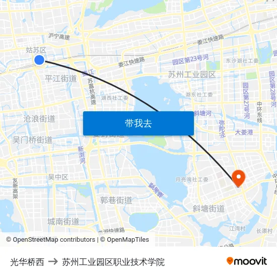 光华桥西 to 苏州工业园区职业技术学院 map