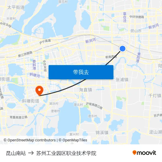 昆山南站 to 苏州工业园区职业技术学院 map