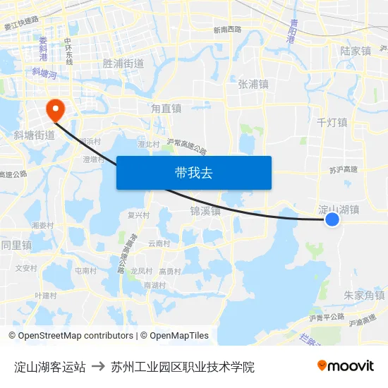 淀山湖客运站 to 苏州工业园区职业技术学院 map