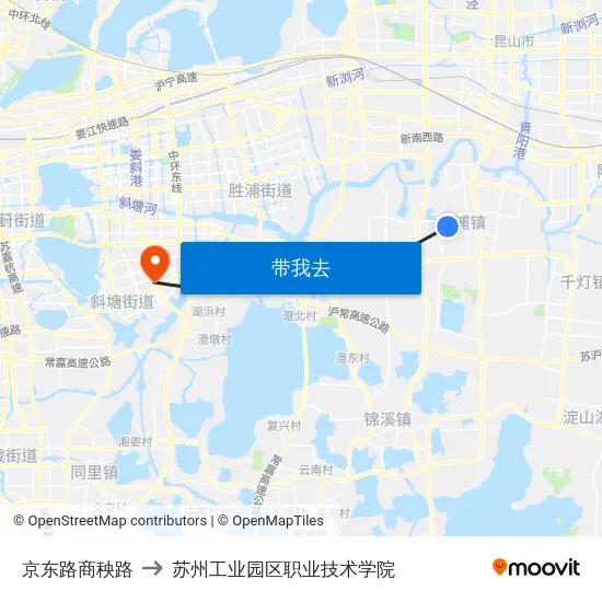 京东路商秧路 to 苏州工业园区职业技术学院 map