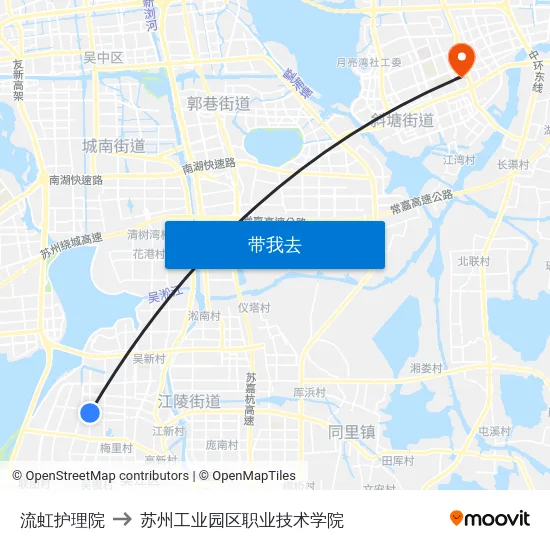 流虹护理院 to 苏州工业园区职业技术学院 map