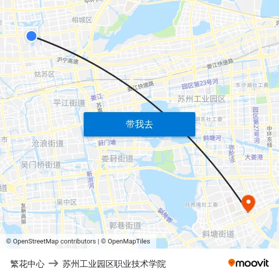 繁花中心 to 苏州工业园区职业技术学院 map