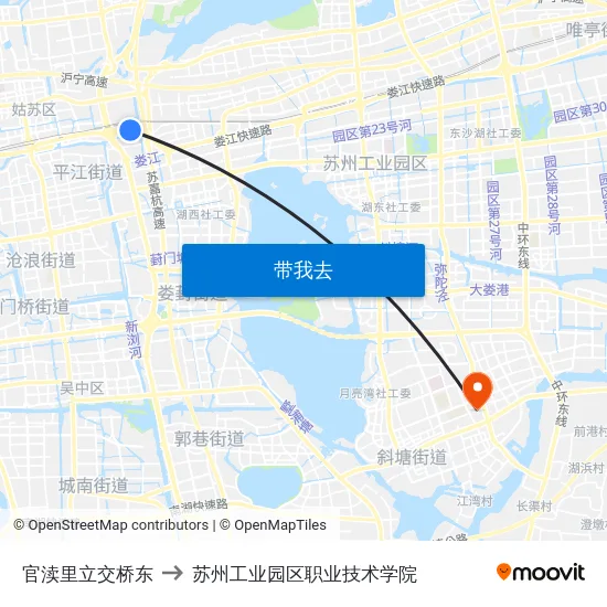 官渎里立交桥东 to 苏州工业园区职业技术学院 map