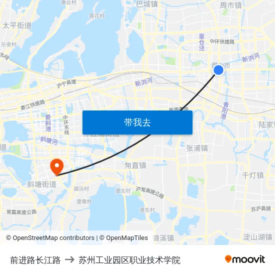 前进路长江路 to 苏州工业园区职业技术学院 map