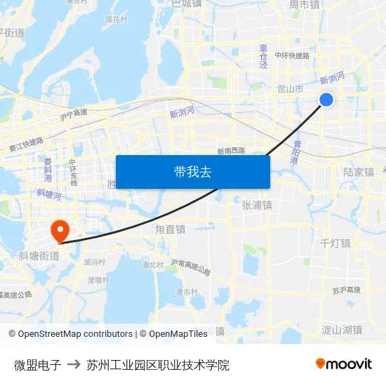 微盟电子 to 苏州工业园区职业技术学院 map