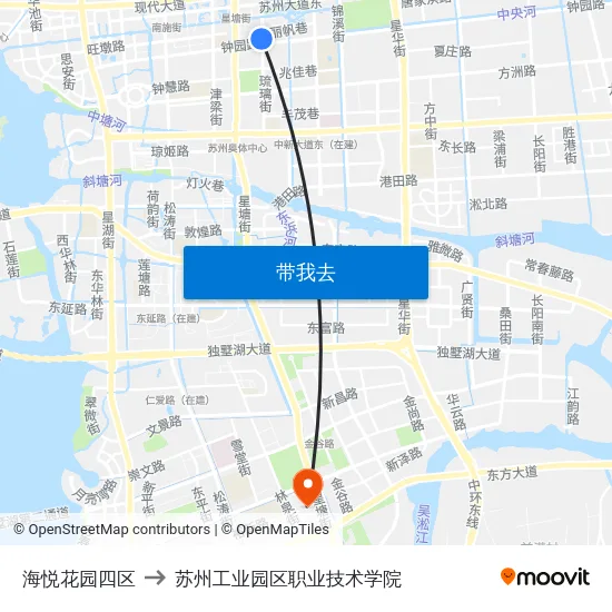 海悦花园四区 to 苏州工业园区职业技术学院 map