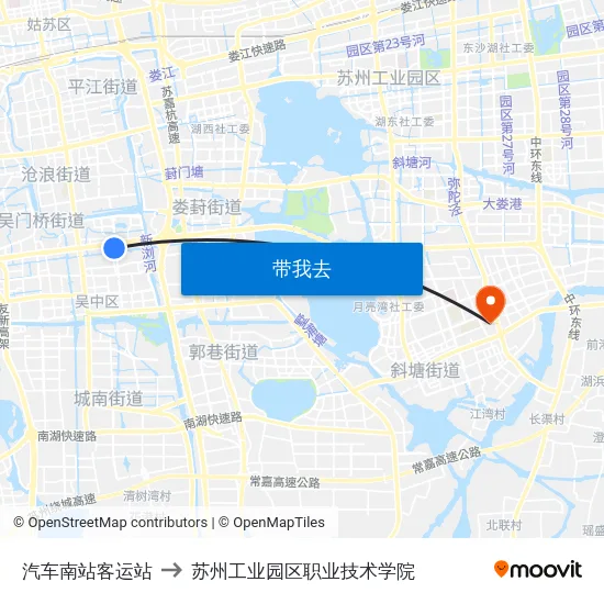 汽车南站客运站 to 苏州工业园区职业技术学院 map