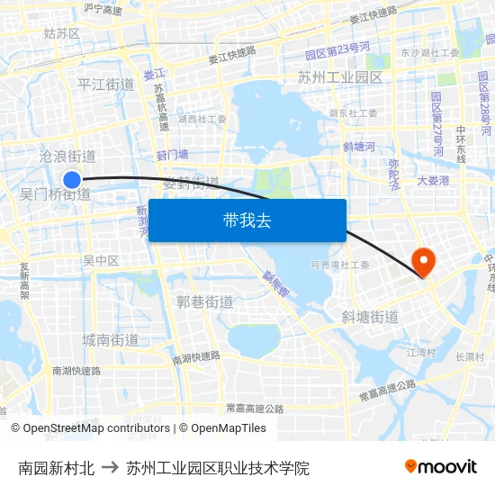 南园新村北 to 苏州工业园区职业技术学院 map