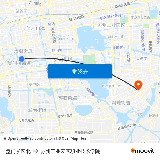 盘门景区北 to 苏州工业园区职业技术学院 map