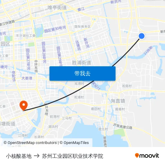 小核酸基地 to 苏州工业园区职业技术学院 map