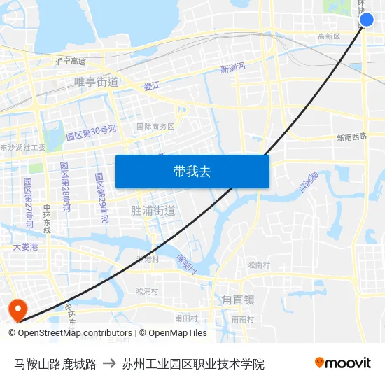 马鞍山路鹿城路 to 苏州工业园区职业技术学院 map