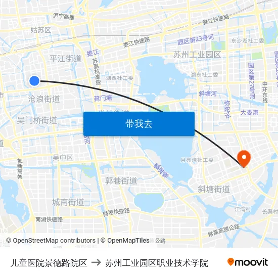 儿童医院景德路院区 to 苏州工业园区职业技术学院 map