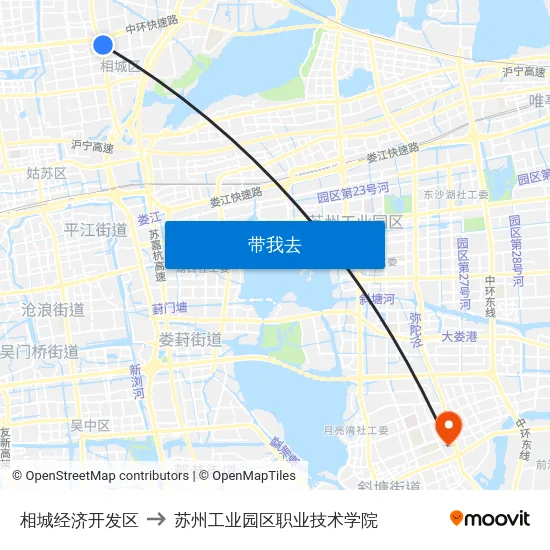 相城经济开发区 to 苏州工业园区职业技术学院 map