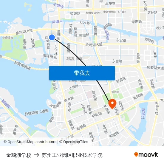 金鸡湖学校 to 苏州工业园区职业技术学院 map