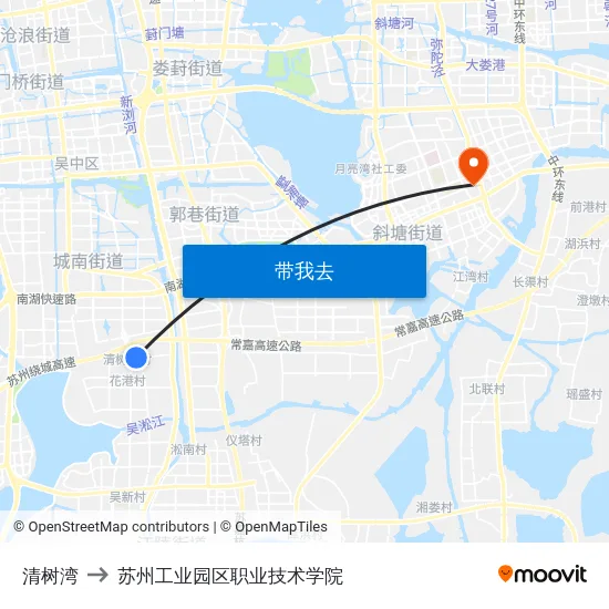 清树湾 to 苏州工业园区职业技术学院 map