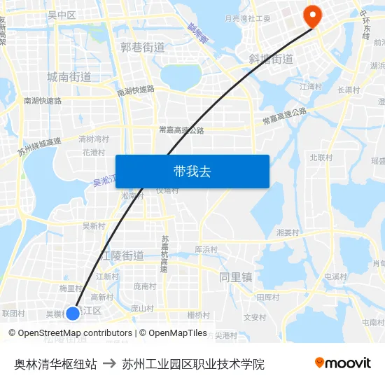 奥林清华枢纽站 to 苏州工业园区职业技术学院 map