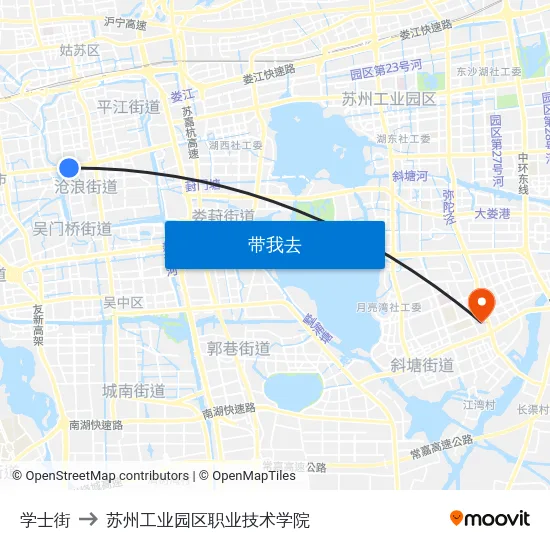 学士街 to 苏州工业园区职业技术学院 map