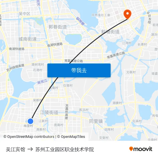 吴江宾馆 to 苏州工业园区职业技术学院 map