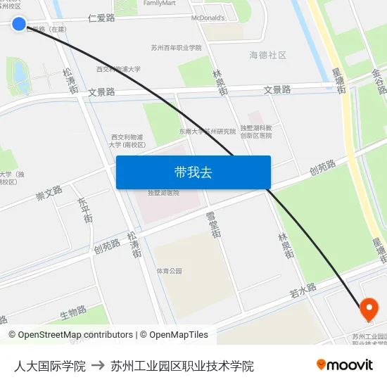人大国际学院 to 苏州工业园区职业技术学院 map