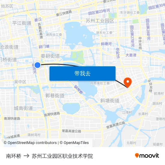 南环桥 to 苏州工业园区职业技术学院 map