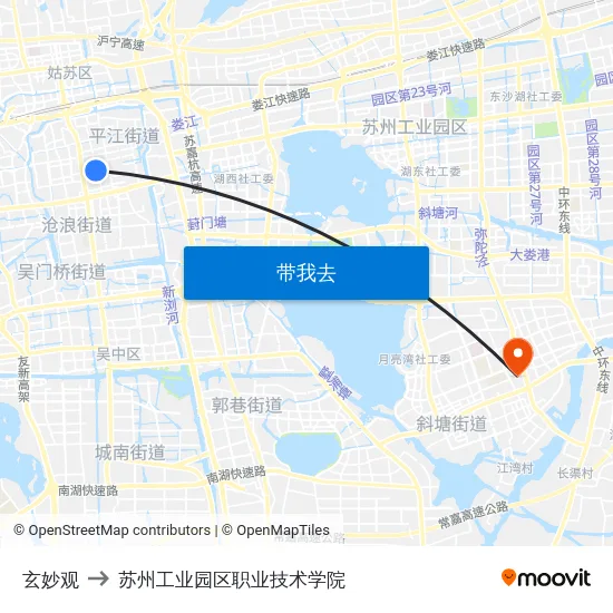 玄妙观 to 苏州工业园区职业技术学院 map