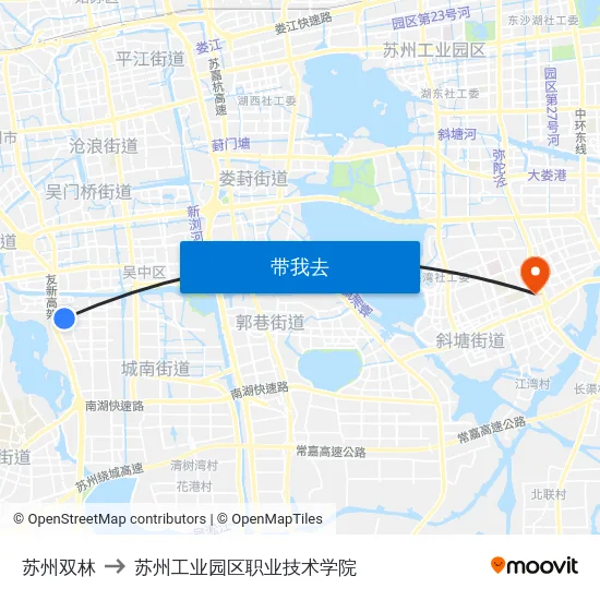 苏州双林 to 苏州工业园区职业技术学院 map