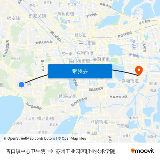 胥口镇中心卫生院 to 苏州工业园区职业技术学院 map