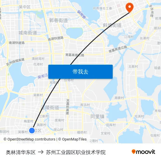 奥林清华东区 to 苏州工业园区职业技术学院 map