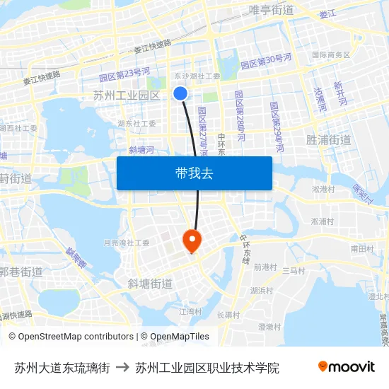 苏州大道东琉璃街 to 苏州工业园区职业技术学院 map