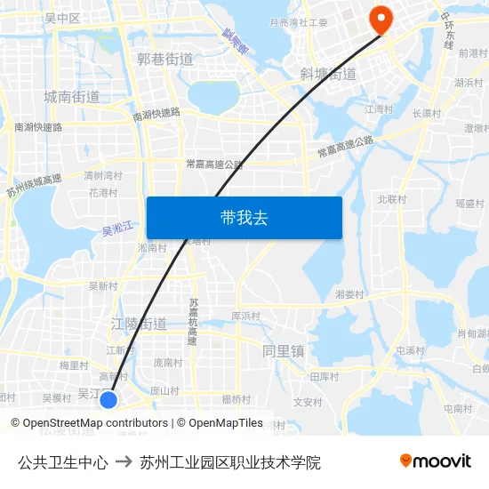 公共卫生中心 to 苏州工业园区职业技术学院 map