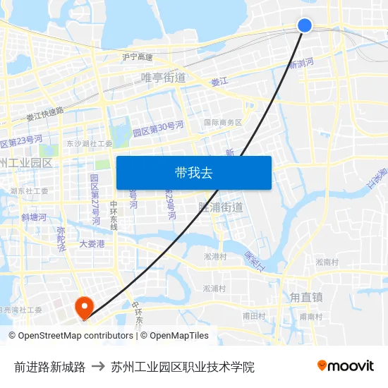 前进路新城路 to 苏州工业园区职业技术学院 map